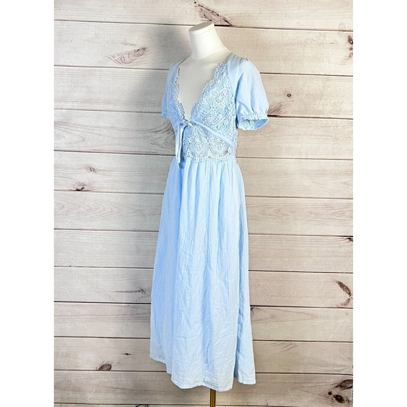 Free People All You Need Is Lace Midi Dress Womens Light Blue Lace Cotton Party - Picture 4 of 8